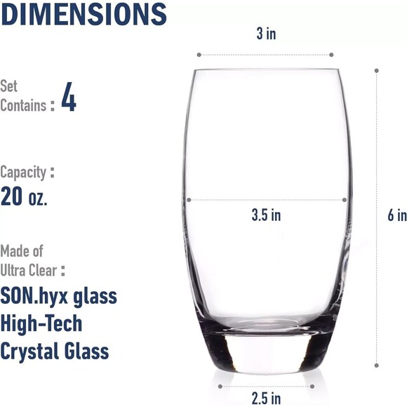 Luigi Bormioli Signed Crescendo Drinking Glasses Set of 8~ 4-20oz and 4-15oz - Picture 6 of 6